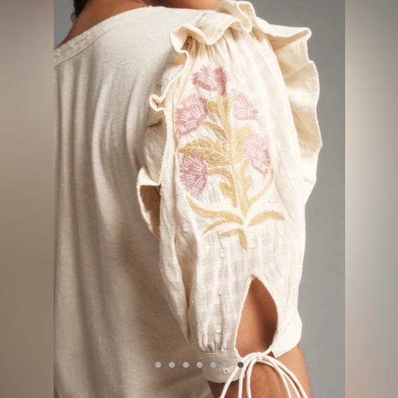 Anthropologie Embroidered Puff Sleeve Top - Picture 3 of 3